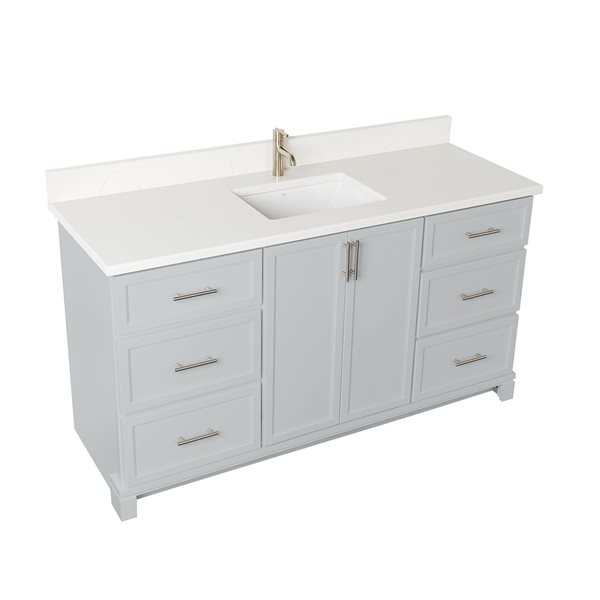 Meuble-lavabo gris havre de 60 po simple avec comptoir en quartz de Carrare par Tenor