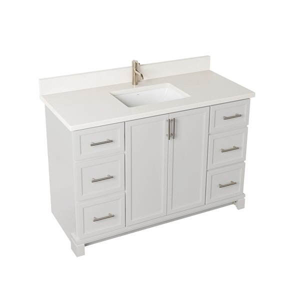 Meuble-lavabo gris pâle de 48 po avec comptoir en quartz nacré par Tenor