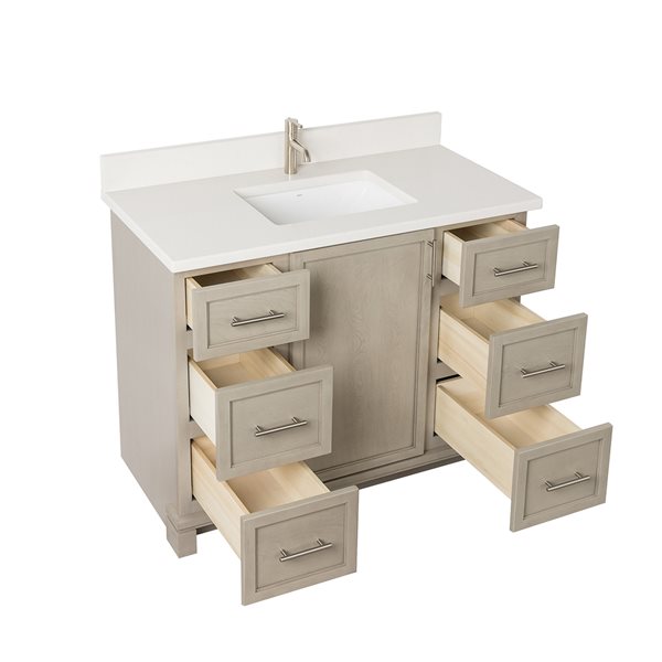 Meuble-lavabo Aspen de 42 po avec comptoir en quartz nacré par Tenor