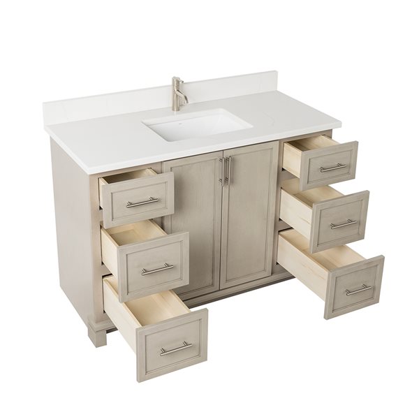 Meuble-lavabo Aspen de 48 po avec comptoir en quartz de Carrare par Tenor