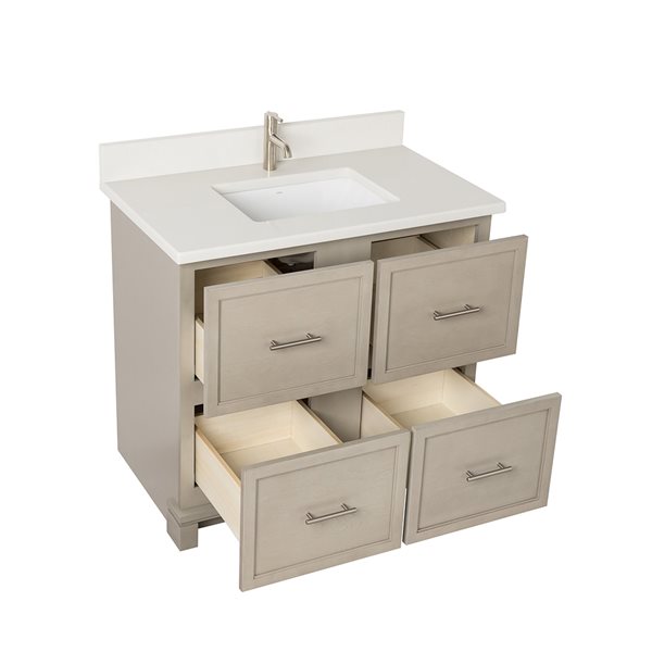 Meuble-lavabo Aspen de 36 po avec comptoir en quartz nacré par Tenor