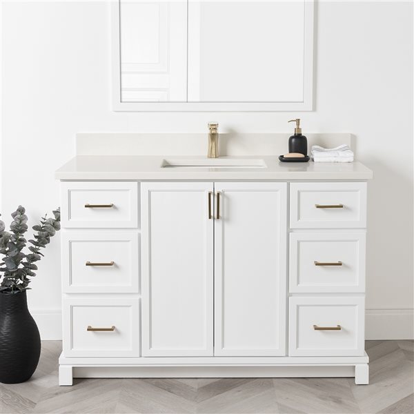 Meuble-lavabo blanc de 48 po avec comptoir en quartz nacré par Tenor