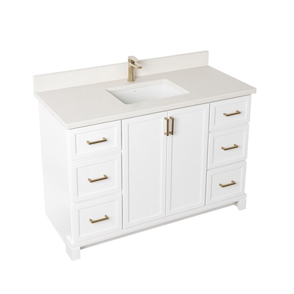 Meuble-lavabo blanc de 48 po avec comptoir en quartz nacré par Tenor