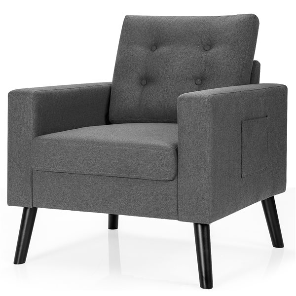Costway Modern Grey Linen Accent Chair with 2Side Pockets HW66546GR RONA