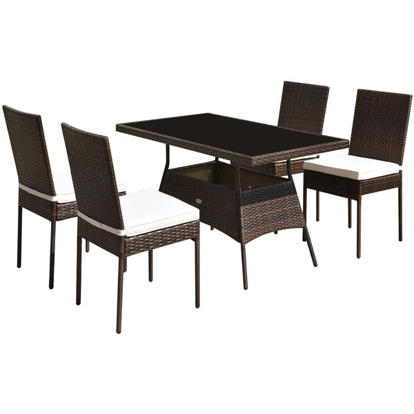 Costway Brown Rattan Patio Dining Set with White Cushions - 5-Piece | RONA