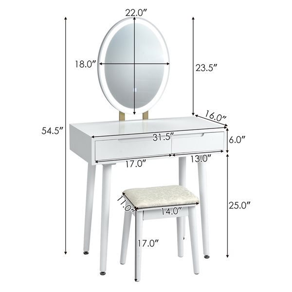 Costway 16-in White Makeup Vanity with 3 Lighting Modes