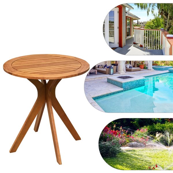 Costway 27.5-in Round Outdoor Solid Wood Coffee Table