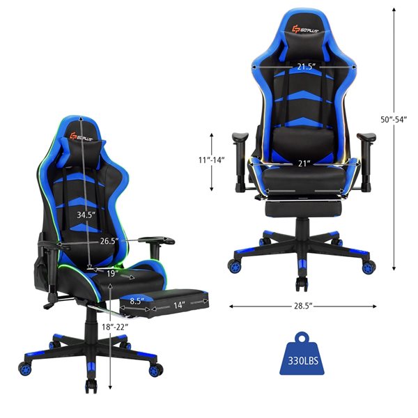 Costway Blue/Black Contemporary Ergonomic Adjustable Height Swivel