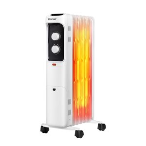 Costway 1500 W Oil-Filled Radiant Utility Indoor Electric Space Heater Thermostat in White