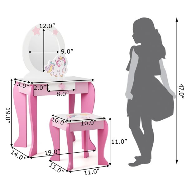 Costway 14-in Pink/White Makeup Vanity