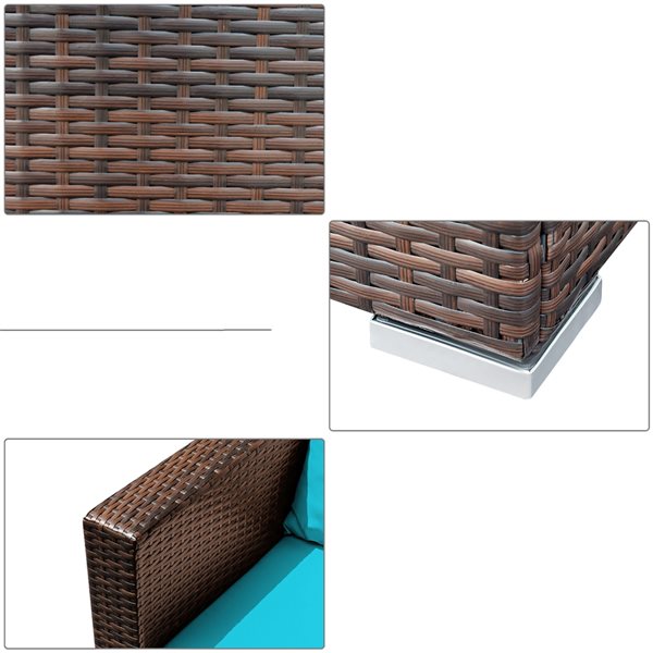 Costway Rattan Patio Conversation Set with Turquoise Cushions and Coffee Table - 3-Piece