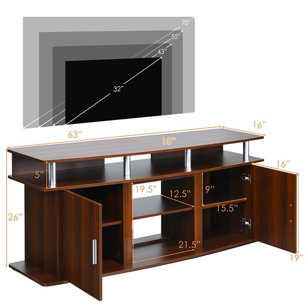 Costway Walnut Media Stand for TV's up to 70-in