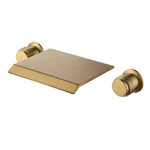 Mondawe Brushed Gold 2-Handle Wall-Mount Waterfall Bathroom Sink Faucet