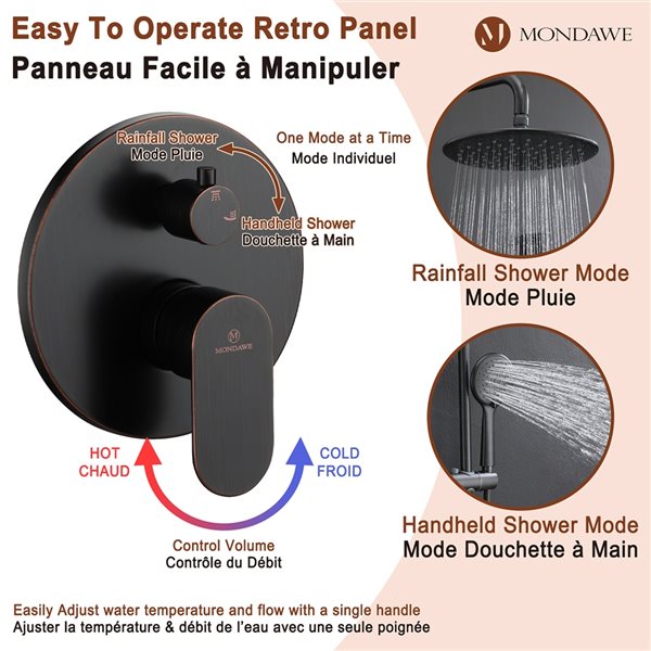 Mondawe Oil Rubbed Bronze WallMount Builtin Shower Head and Hand