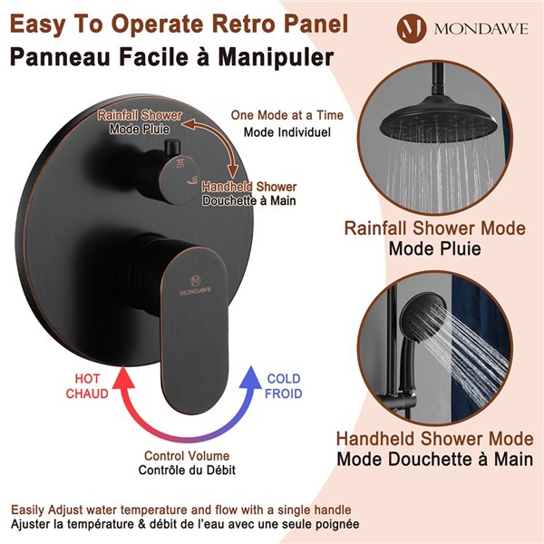 Mondawe Oil Rubbed Bronze Built-in Shower Head with Hand Shower Combo