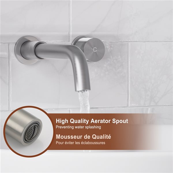 Mondawe Brushed Nickel 2-Handle Wall-Mounted Bathroom Sink Faucet