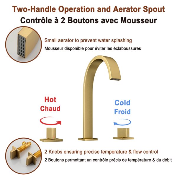 Mondawe Brushed Gold 2-Handle Widespread Bathroom Sink Faucet