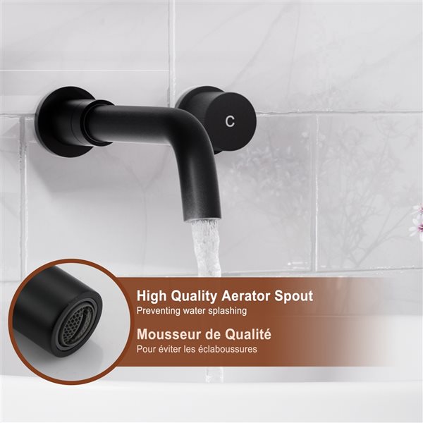 Mondawe Matte Black 2-Handle Wall-Mounted Bathroom Sink Faucet