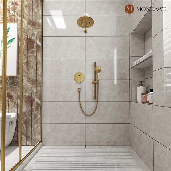 Mondawe Brushed Gold Built-in Shower Head with Hand Shower Combo