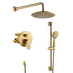 Mondawe Brushed Gold Built-in Shower Head with Hand Shower Combo