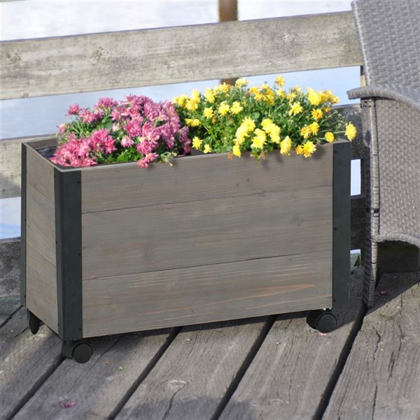 Grapevine 12.6-in x 24-in x 15-in Grey Recycled Wood Planter with Casters