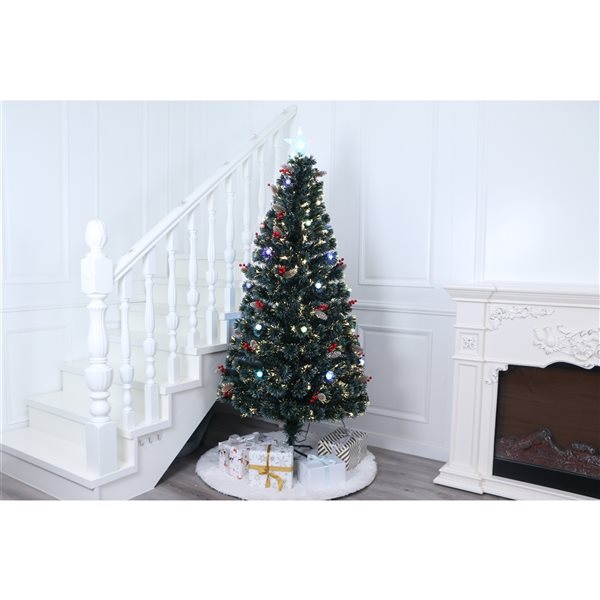 Hi-Line Gift Ltd. 5.9-ft Pre-Lit Full Green Artificial Christmas Tree with  40 Constant Multicolour LED Lights and Pine Cones 37495-L6