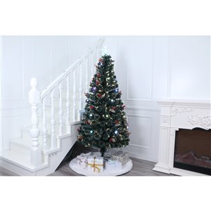 Hi-Line Gift Ltd. 5.9-ft Pre-Lit Full Green Artificial Christmas Tree with 40 Constant Multicolour LED Lights and Pine Cones