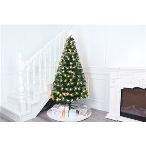 Hi-Line Gift Ltd. 5.9-ft Pre-Lit Leg Base Full Green Artificial Christmas Tree with 227 Constant Warm White LED Lights