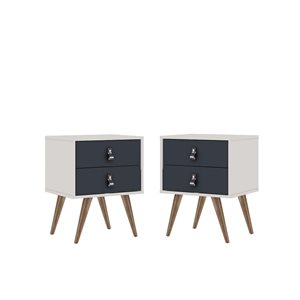 Manhattan Comfort Amber White and Blue Nightstand - 2-Piece