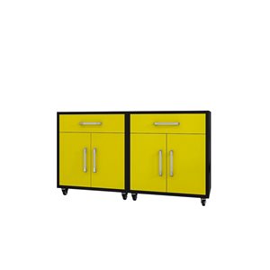 Armoire de garage mobile noir mat et jaune Eiffel par Manhattan Comfort de 56,7 po x 34,41 po x 17,72 po, 2 pièces