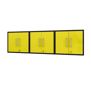 Armoire de garage flottante noir mat et jaune Eiffel par Manhattan Comfort de 85,05 po x 25,59 po x 14,96 po, ens. de 3
