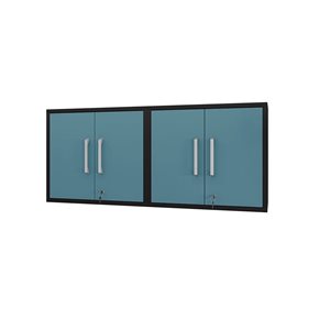 Manhattan Comfort Eiffel 56.7-in x 25.59-in x 14.96-in Floating Garage Cabinet in Matte Black and Aqua Blue - Set of 2