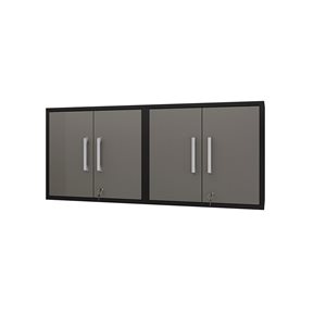 Manhattan Comfort Eiffel 56.7-in x 25.59-in x 14.96-in Floating Garage Cabinet in Matte Black and Grey - Set of 2