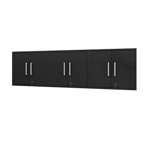 Manhattan Comfort Eiffel 85.05-in x 25.59-in x 14.96-in Floating Garage Cabinet in Matte Black - Set of 3