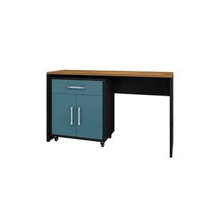 Manhattan Comfort Eiffel 59.84-in x 36.22-in Garage Workstation Set in Matte Black and Aqua Blue - 2-Piece