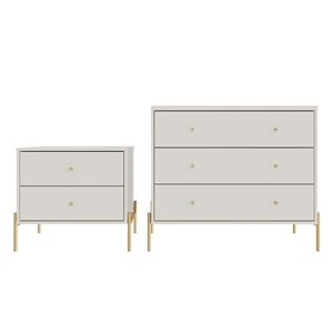 Manhattan Comfort Jasper 3-Drawer Dresser and 2-Drawer Nightstand in Off White
