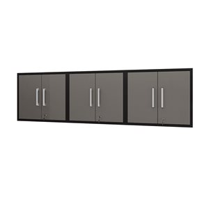 Manhattan Comfort Eiffel 85.05-in x 25.59-in x 14.96-in Floating Garage Cabinet in Matte Black and Grey - Set of 3