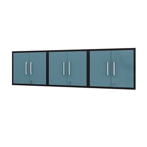 Manhattan Comfort Eiffel 85.05-in x 25.59-in x 14.96-in Floating Garage Cabinet in Matte Black and Aqua Blue - Set of 3