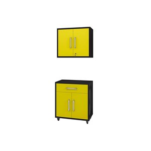 Ensemble de rangement de garage noir mat et jaune Eiffel par Manhattan Comfort de 28,35 po x 60 po x 17,72 po, 2 pièces