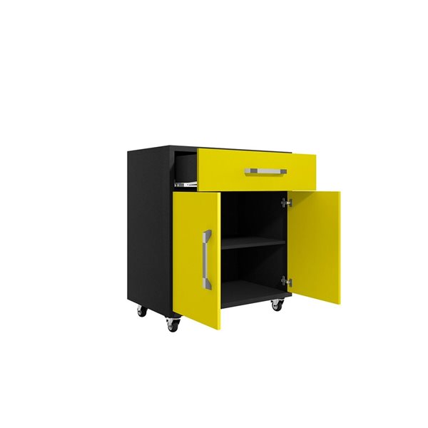 Manhattan Comfort Eiffel 28.35-in x 34.41-in x 17.72-in Mobile Garage Storage Cabinet in Yellow Gloss