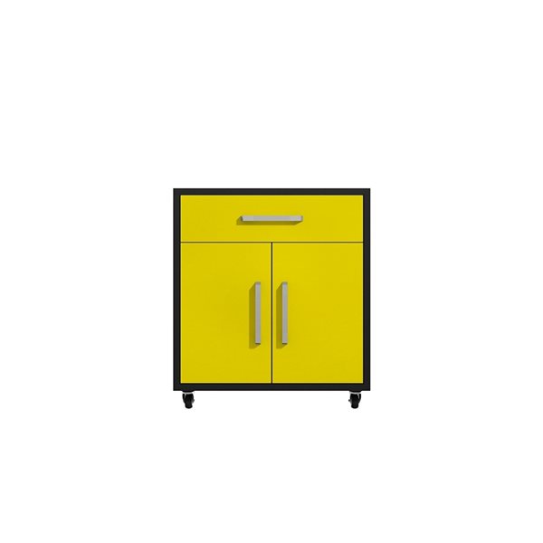 Manhattan Comfort Eiffel 28.35-in x 34.41-in x 17.72-in Mobile Garage Storage Cabinet in Yellow Gloss
