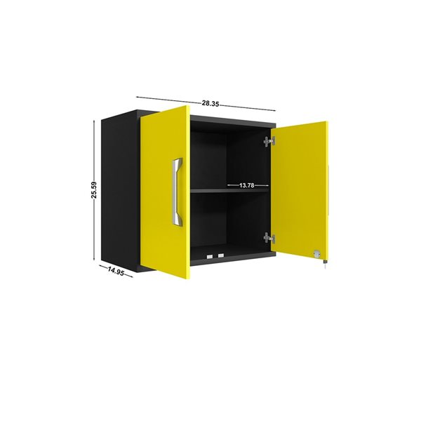 Armoire de garage flottante noir mat et jaune Eiffel par Manhattan Comfort de 56,7 po x 34,41 po x 17,72 po, ens. de 2