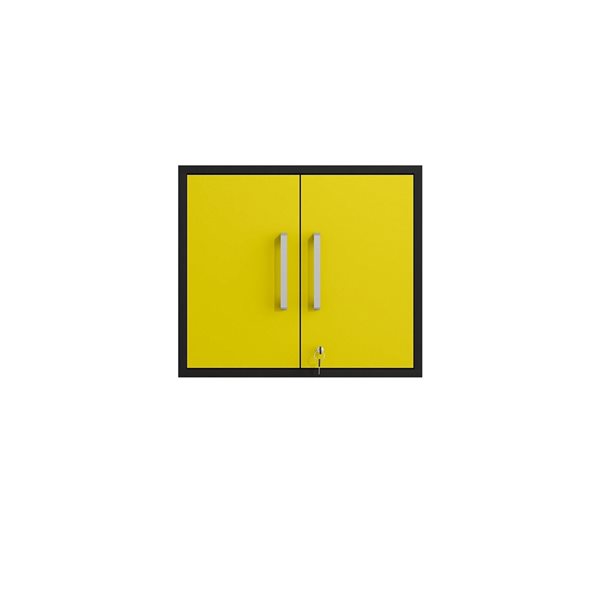 Armoire de garage flottante noir mat et jaune Eiffel par Manhattan Comfort de 56,7 po x 34,41 po x 17,72 po, ens. de 2
