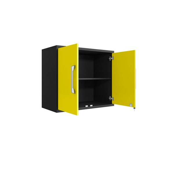 Armoire de garage flottante noir mat et jaune Eiffel par Manhattan Comfort de 56,7 po x 34,41 po x 17,72 po, ens. de 2