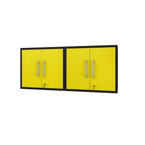 Manhattan Comfort Eiffel 56.7-in x 25.59-in x 14.96-in Floating Garage Cabinet in Matte Black and Yellow - Set of 2