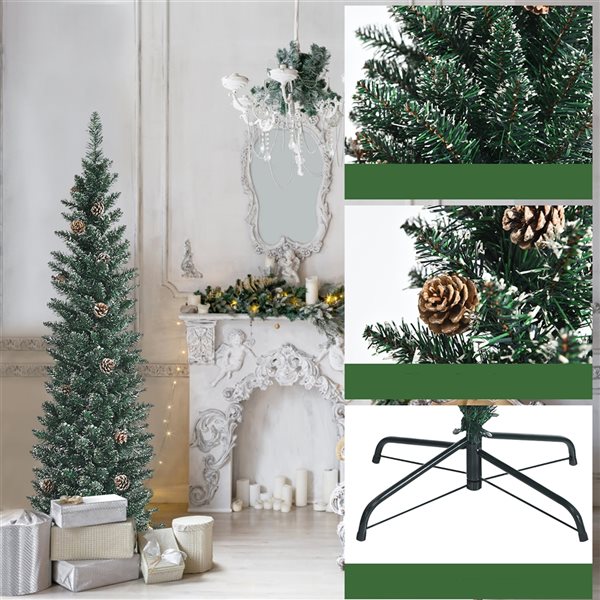 Costway 5-ft Unlit Slim Green Artificial Christmas Tree with Pine Cones