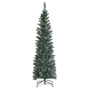 Costway 5-ft Unlit Slim Green Artificial Christmas Tree with Pine Cones