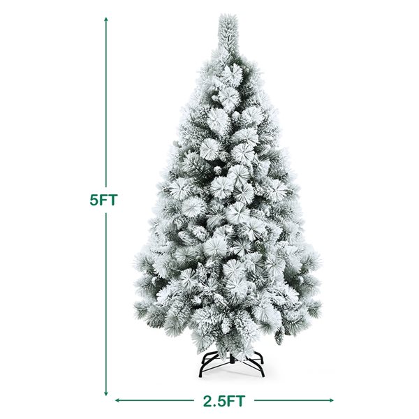 Costway 5-ft Full Flocked White Artificial Christmas Tree with LED Lights