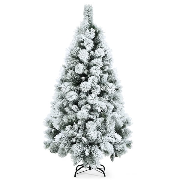 Costway 5-ft Full Flocked White Artificial Christmas Tree with LED Lights