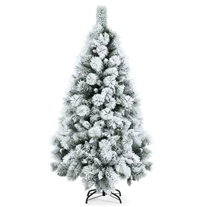 Costway 5-ft Full Flocked White Artificial Christmas Tree with LED Lights